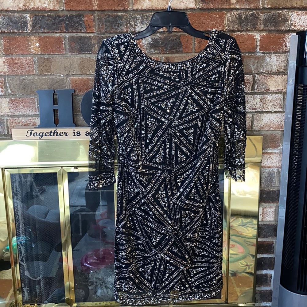 Mango - Glamorous beaded dress Black and Silver